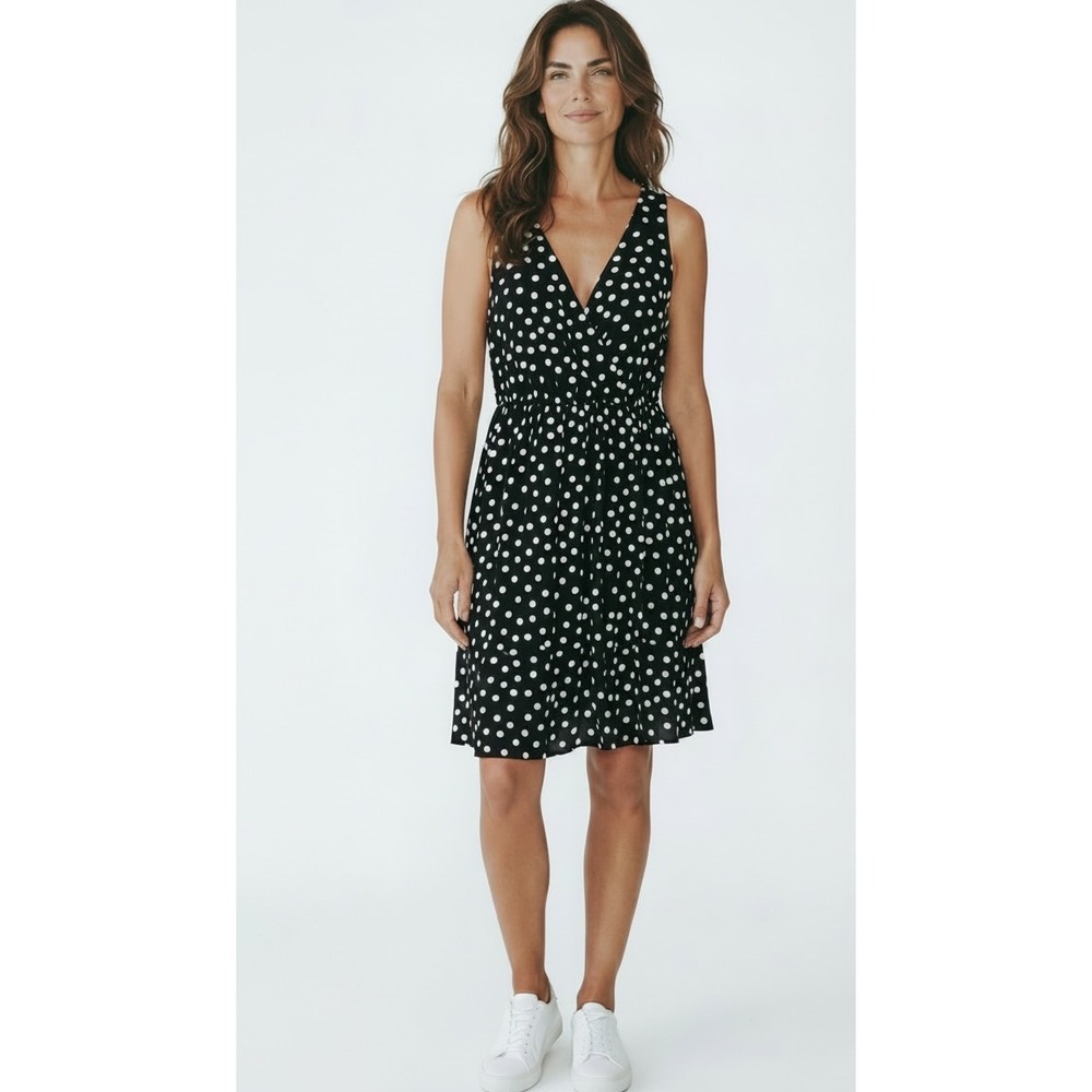 Old Navy Womens Polka Dot V-Neck Sleeveless Fit & Flare Dress Black White Large